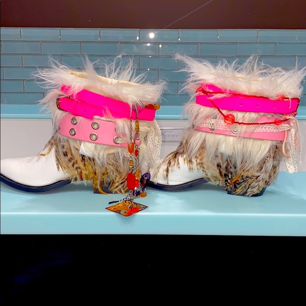 Custom, upcycled, vintage Cowboy boots pink accent